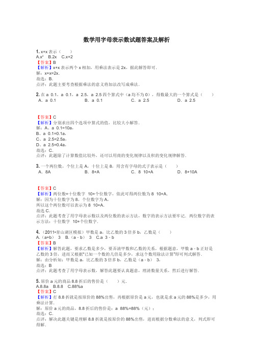 数学用字母表示数试题答案及解析
