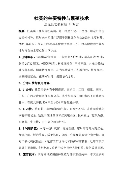 杜英的主要特性与繁殖技术