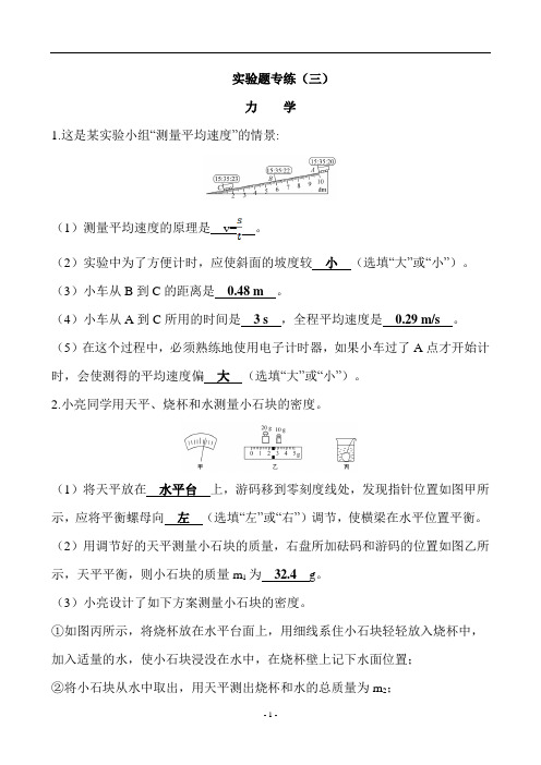 中考物理实验题力学易错讲评重点题型专练附答案(14页)