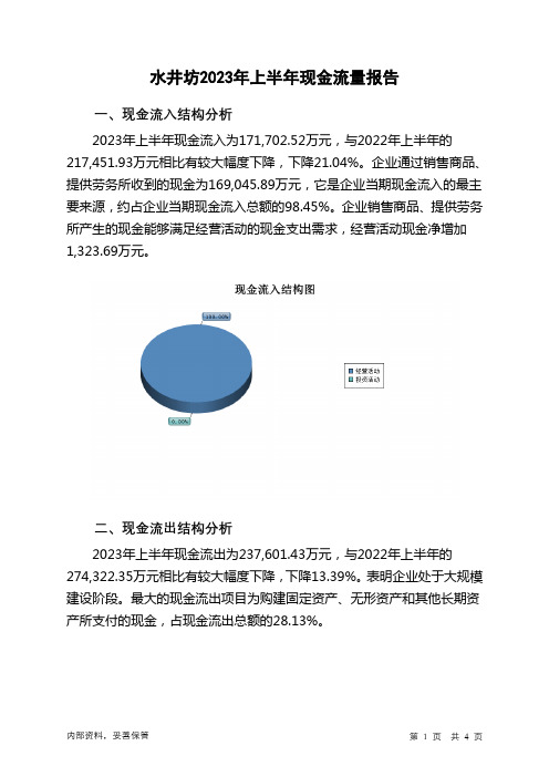 600779水井坊2023年上半年现金流量报告