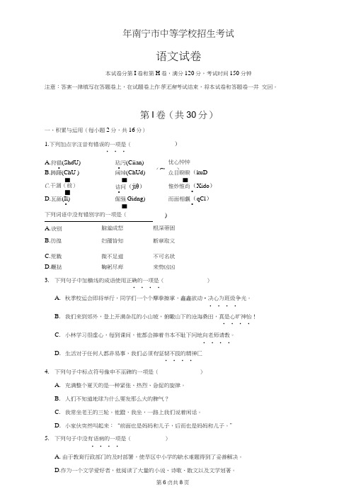 2020年广西南宁市中考语文试卷(word版)