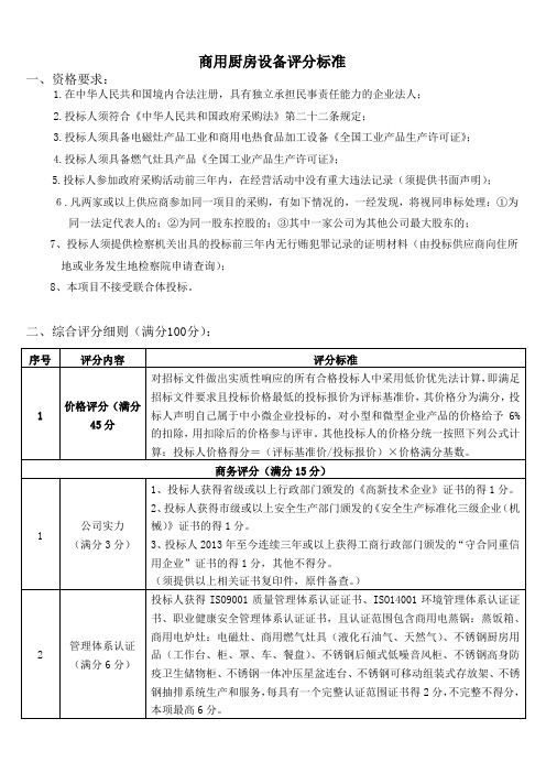 商用厨房设备评分标准