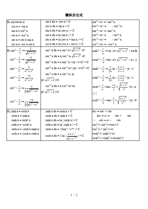 《微积分公式大全》word版