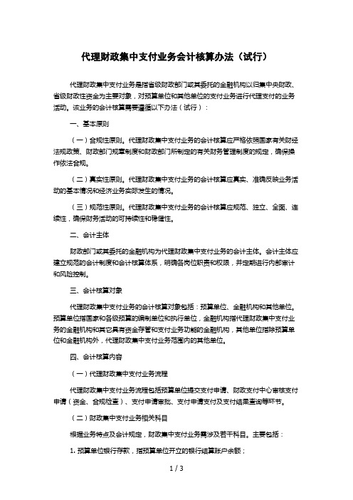 代理财政集中支付业务会计核算办法(试行)