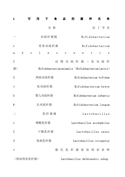 可用于食品的菌种名单 卫生部