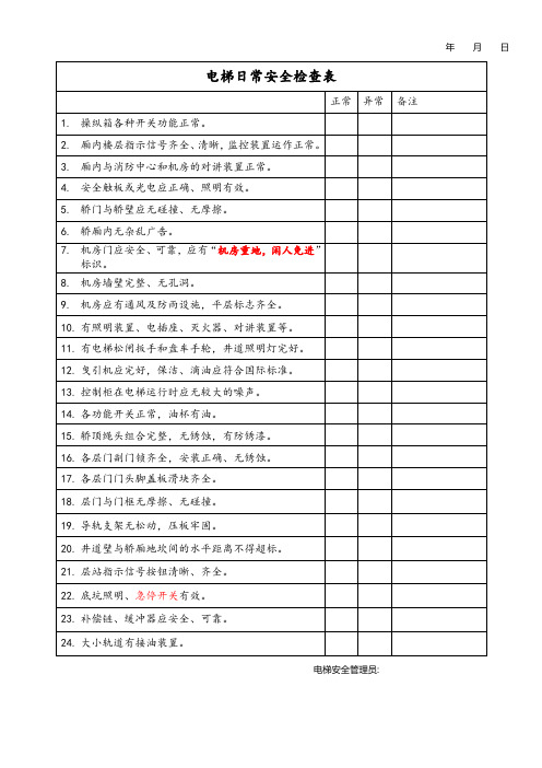 电梯日常安全检查表