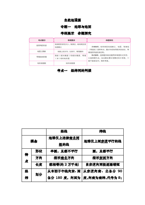 2020届  高三地理二轮复习学案：专题1考点1  经纬网的判读 (含解析)