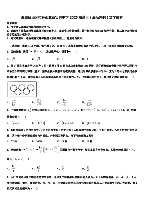 西藏自治区拉萨市北京实验中学2025届高三(最后冲刺)数学试卷含解析