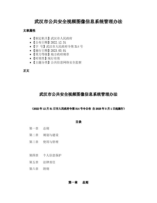 武汉市公共安全视频图像信息系统管理办法