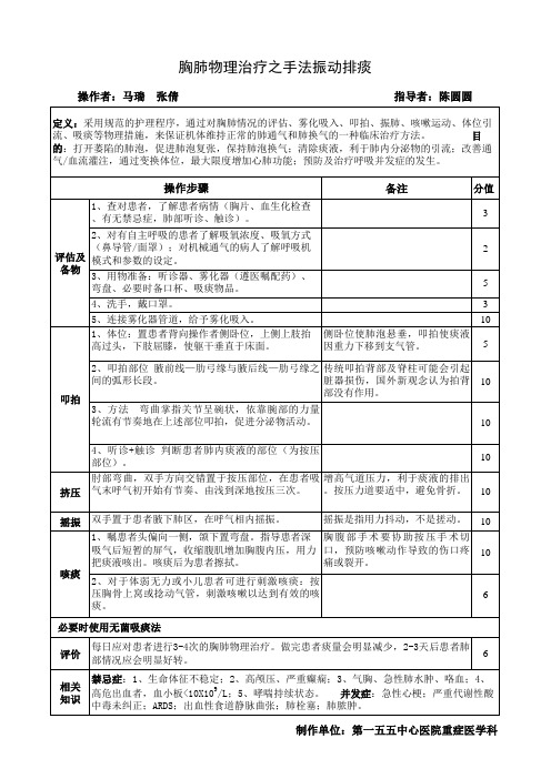 《胸肺物理治疗之手法振动排痰》操作流程