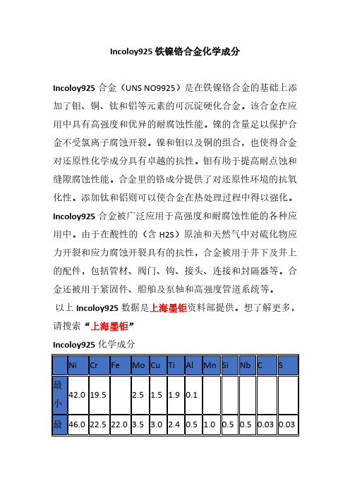 Incoloy925铁镍铬合金化学成分