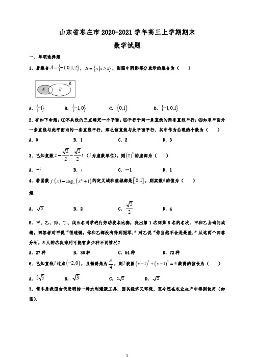 山东省枣庄市2020-2021学年高三上学期期末数学试题