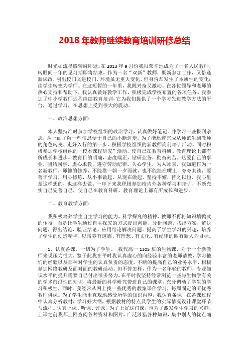 2018年教师继续教育培训研修总结