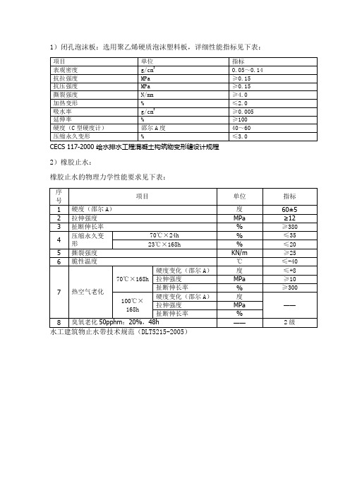 橡胶止水、闭孔泡沫板技术要求