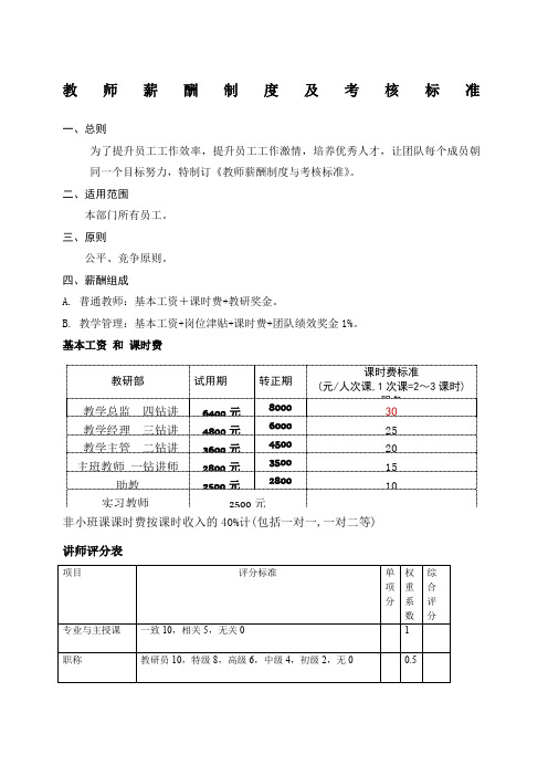 教师薪酬制度及考核标准