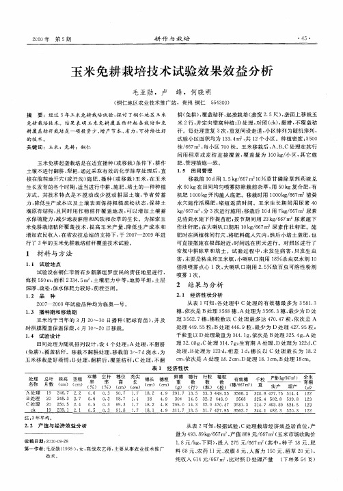 玉米免耕栽培技术试验效果效益分析