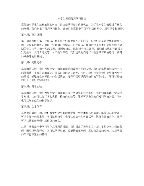 小学生寒假每周学习计划