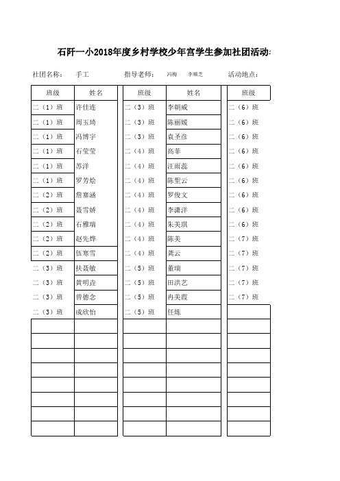 二年级手工社团学生参加名册