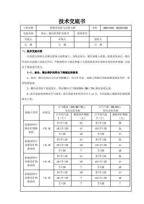 承台养护及凿毛技术交底