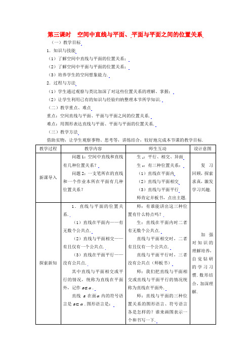 高中数学 2.1.3空间中直线与平面 平面与平面之间的位置关系全册精品教案 新人教A版必修2