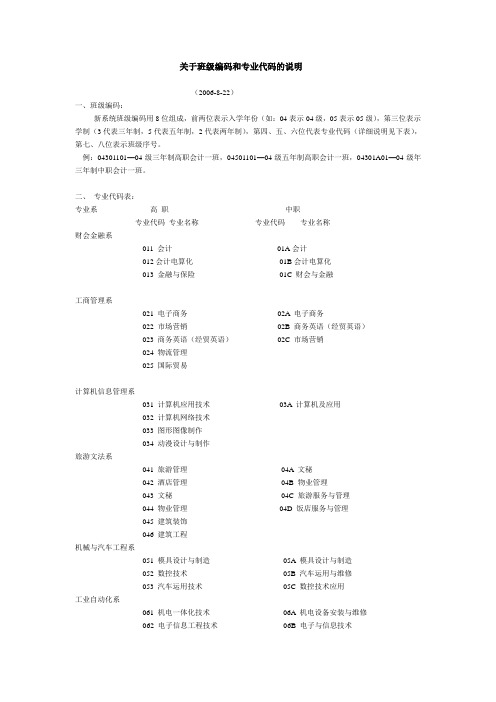 关于班级编码和专业代码的说明