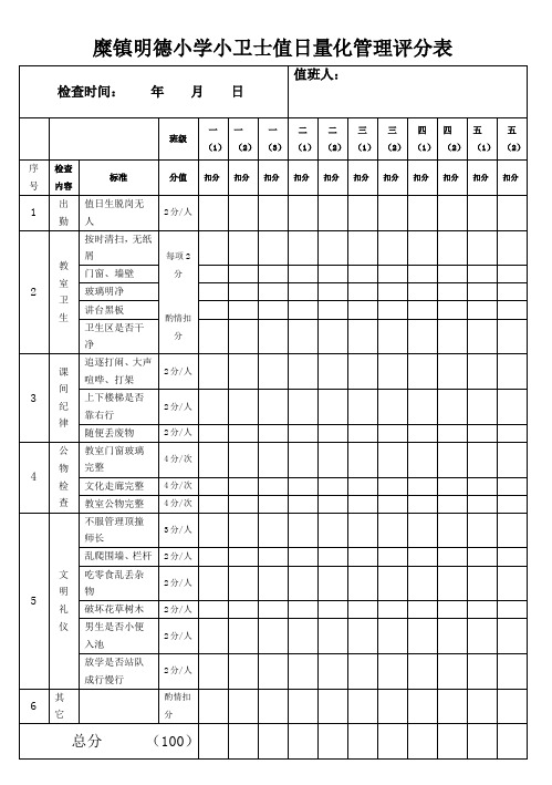 糜镇明德小学小卫士值日量化管理评分表[1]