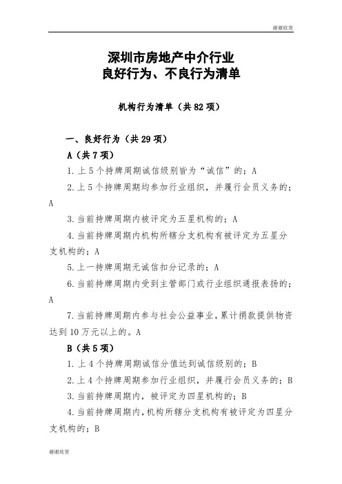 深圳市房地产中介行业良好行为、不良行为清单.doc