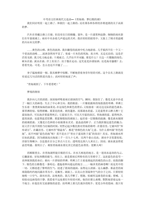 中考语文经典现代文选读—《青海湖,梦幻般的湖》