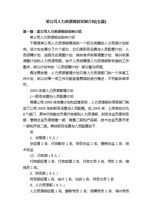 某公司人力资源规划实例介绍[五篇]