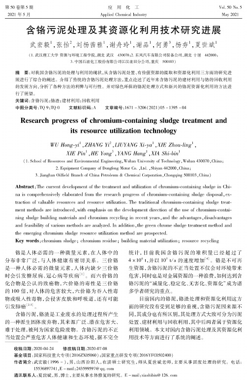 含铬污泥处理及其资源化利用技术研究进展