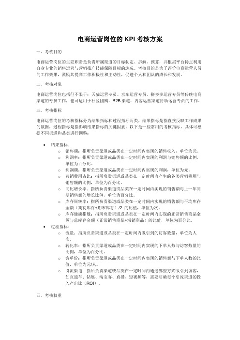 电商公司运营岗位的KPI考核方案