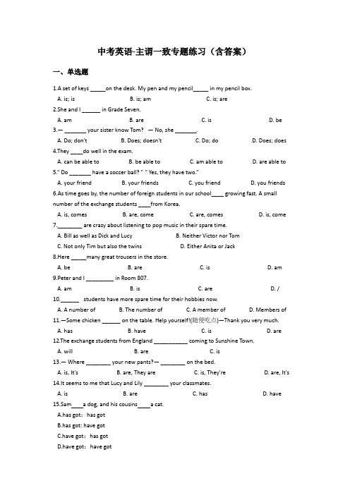 中考英语-主谓一致专题练习(含答案)