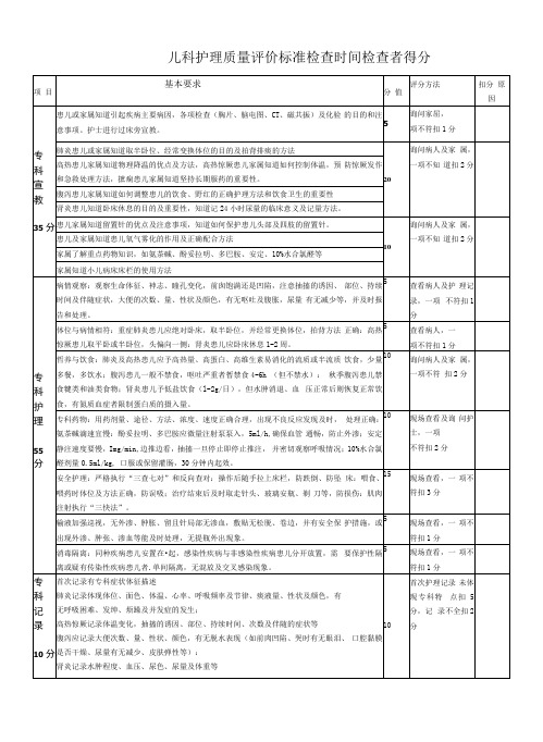 儿科专科护理质量检查标准