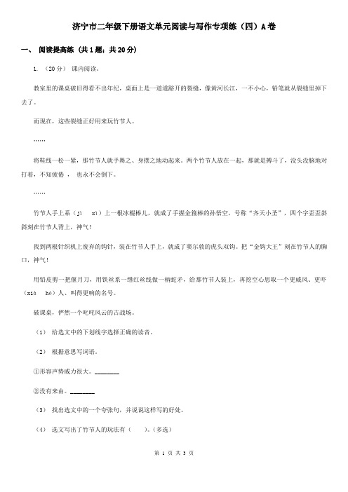 济宁市二年级下册语文单元阅读与写作专项练(四)A卷