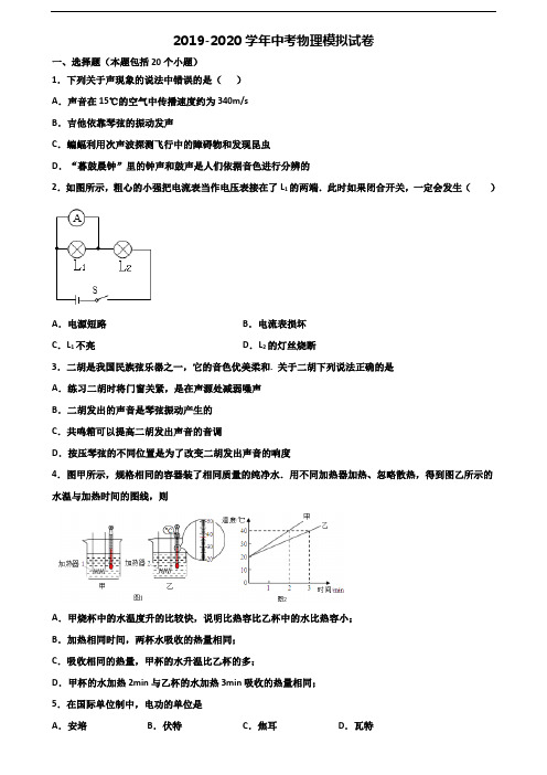 2019-2020学年湖北省孝感市中考物理监测试题