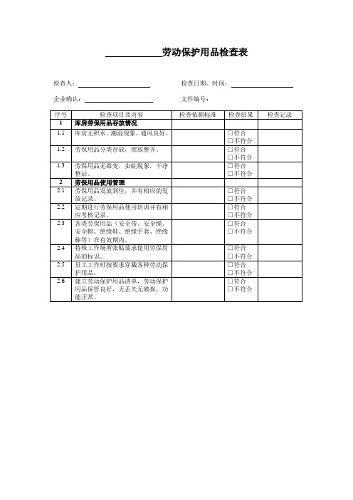 劳动保护用品安全检查表