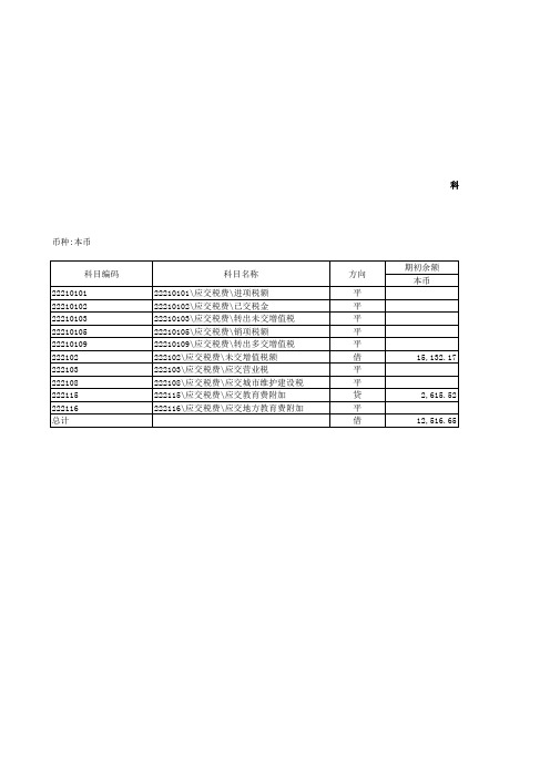 用友软件科目余额表格式