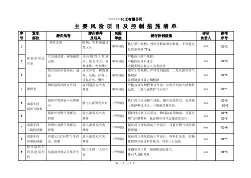 重大(主要)风险项目及控制措施清单