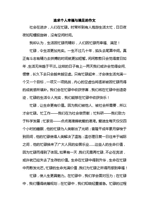 追求个人幸福与满足的作文