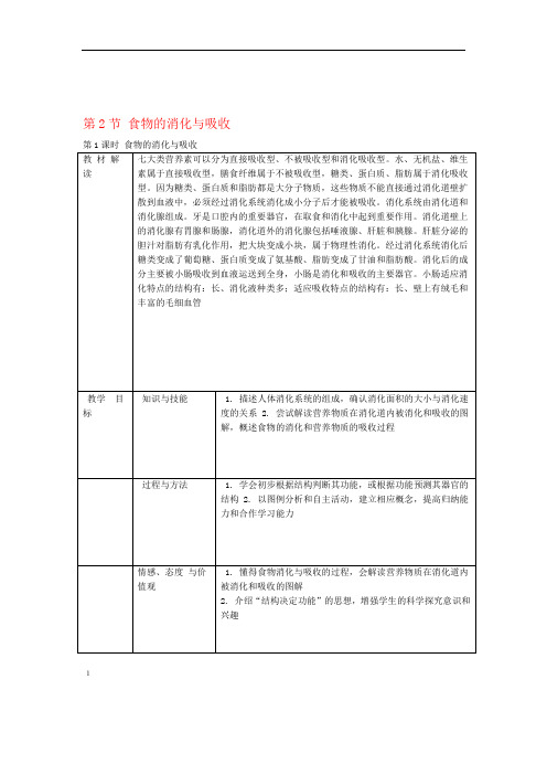 2018年秋九年级科学上册代谢与平衡第2节食物的消化与吸收第1课时食物的消化与吸收