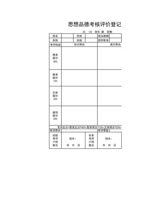 思想品德考核评价登记表1