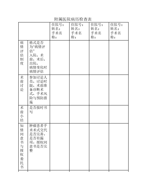 手术病历检查表