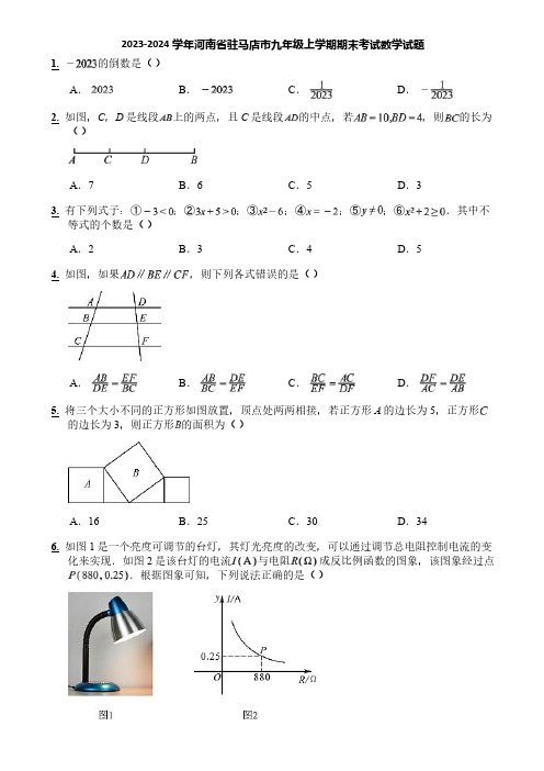 2023-2024学年河南省驻马店市九年级上学期期末考试数学试题