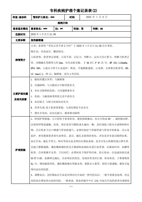 急诊科护理个案-急性脑梗塞的护理