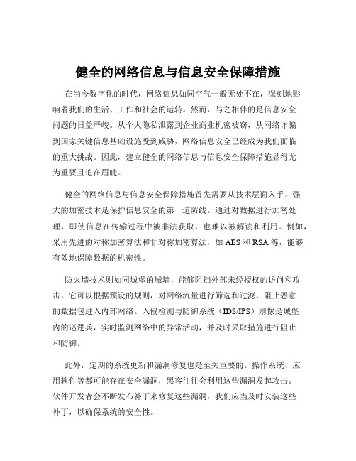 健全的网络信息与信息安全保障措施