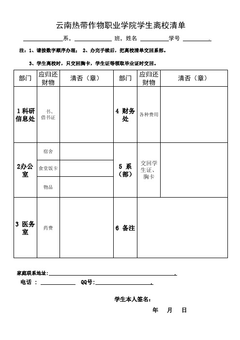 大学生离校清单