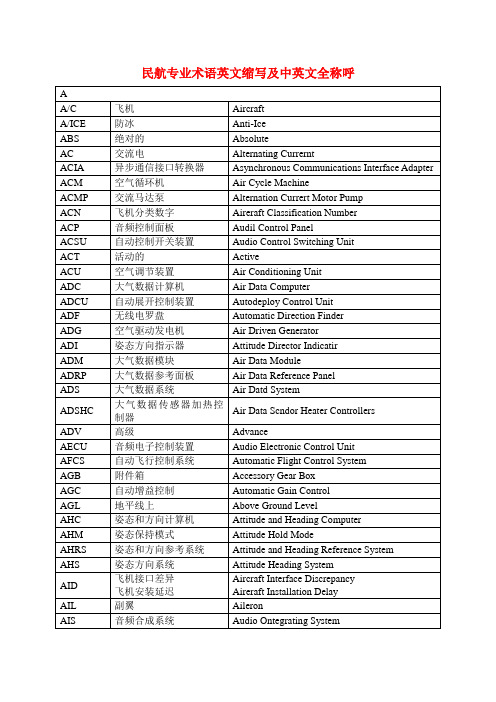 民航专业术语英文缩写及中英文全称呼