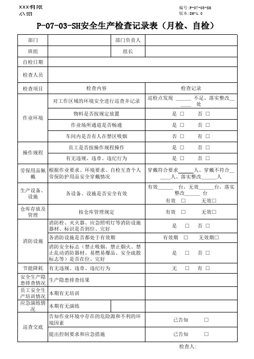 安全生产检查记录表