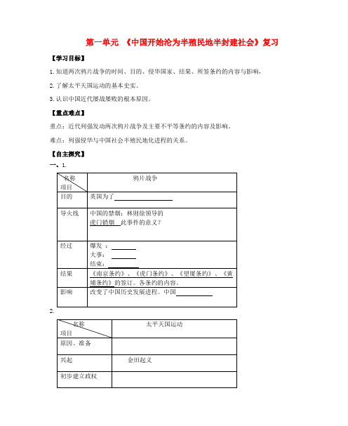 2018八年级历史上册期末复习第一单元中国开始沦为半殖民地半封建社会复习学案新人教版8