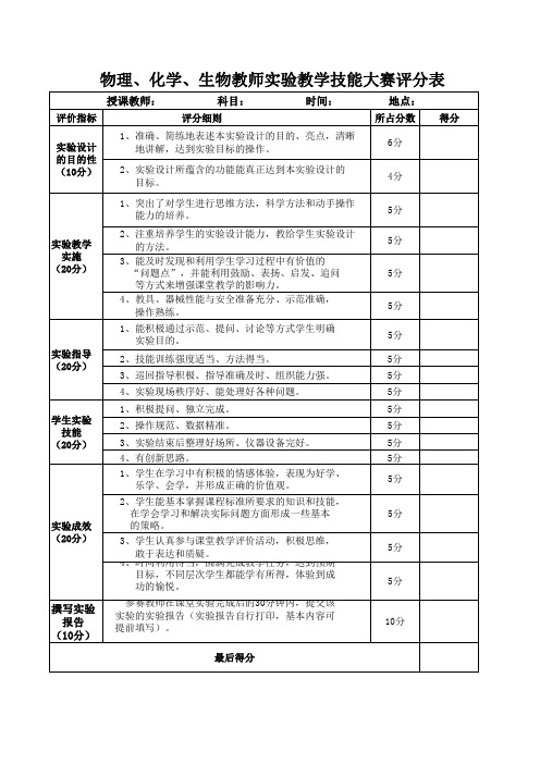 实验教学评分表